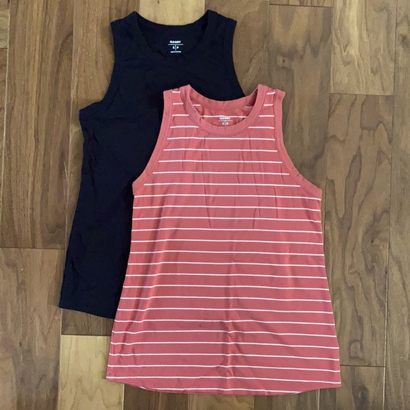 Old Navy Tops - 2 comfy tank tops - black and salmon/white striped